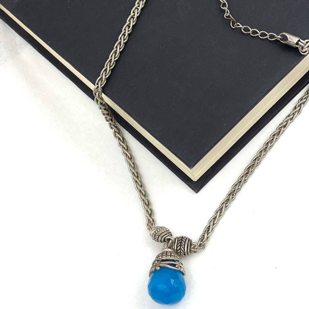 Vintage Silver Turquoise Drop Pendant Necklace